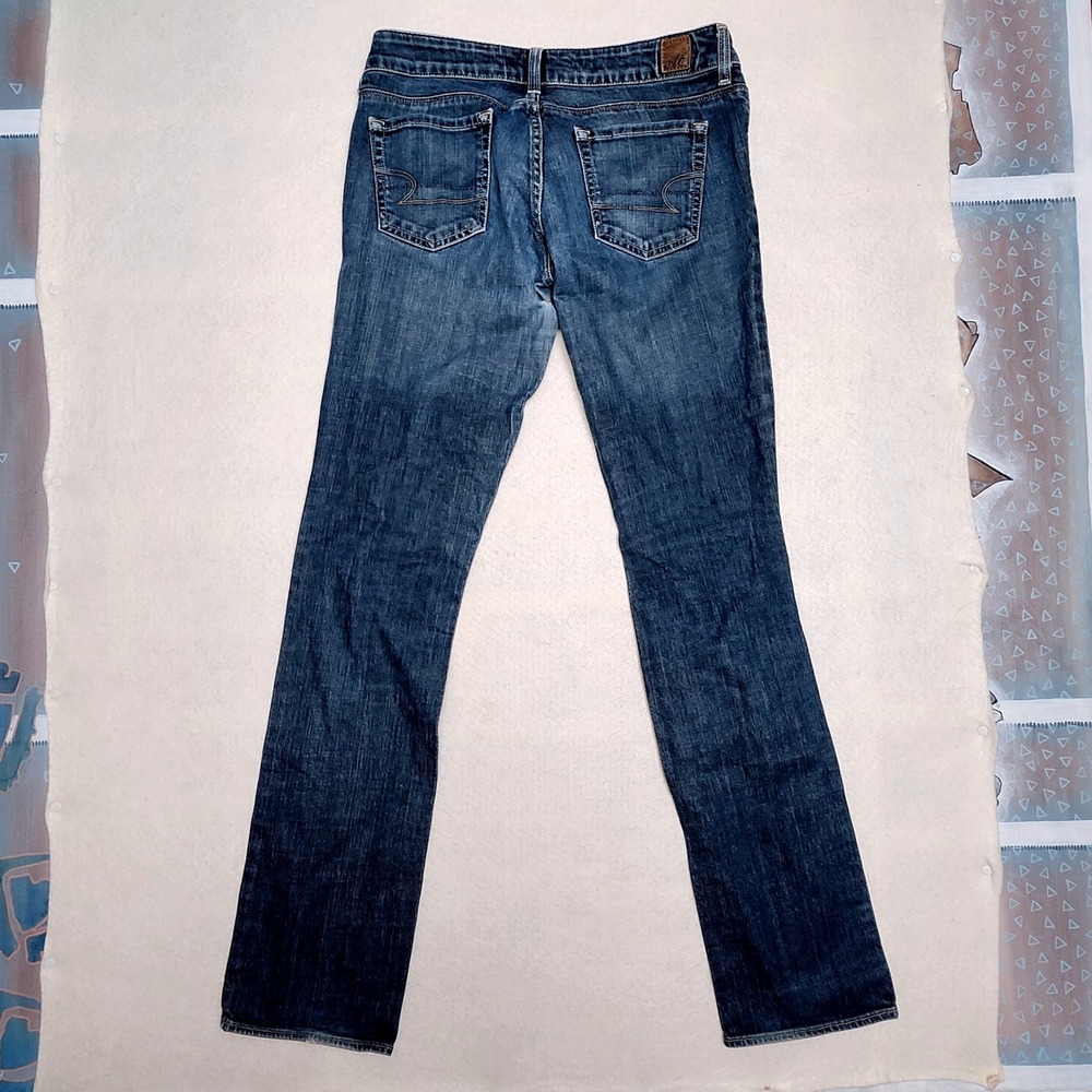 Y2K American Eagle 77 Straight Jeans Women 6L Low Rise Distressed Denim Fade - Picture 3 of 8